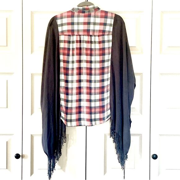 Upcycled Lightweight Flannel and Scarf Poncho Handmade Blouse All Sizes - Picture 3 of 5